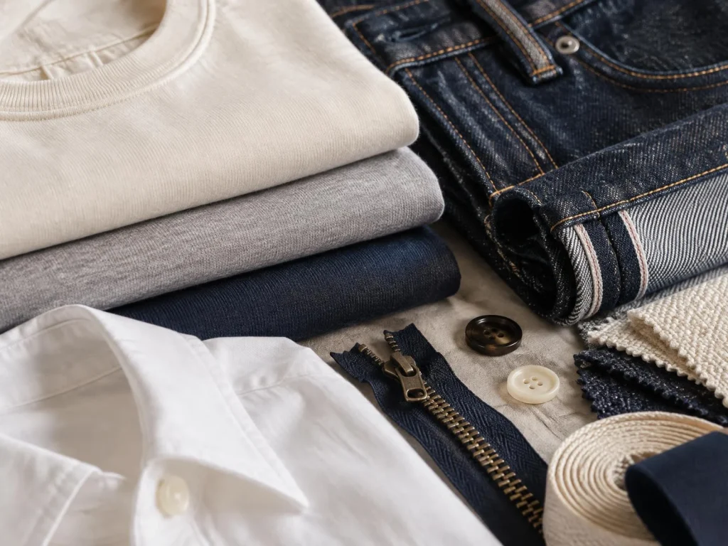 Illustrative knit, woven and denim materials